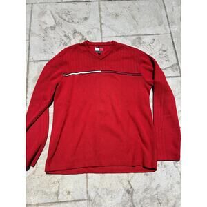 Tommy Hilfiger Red V Neck Vintage Sweater - Good Condition